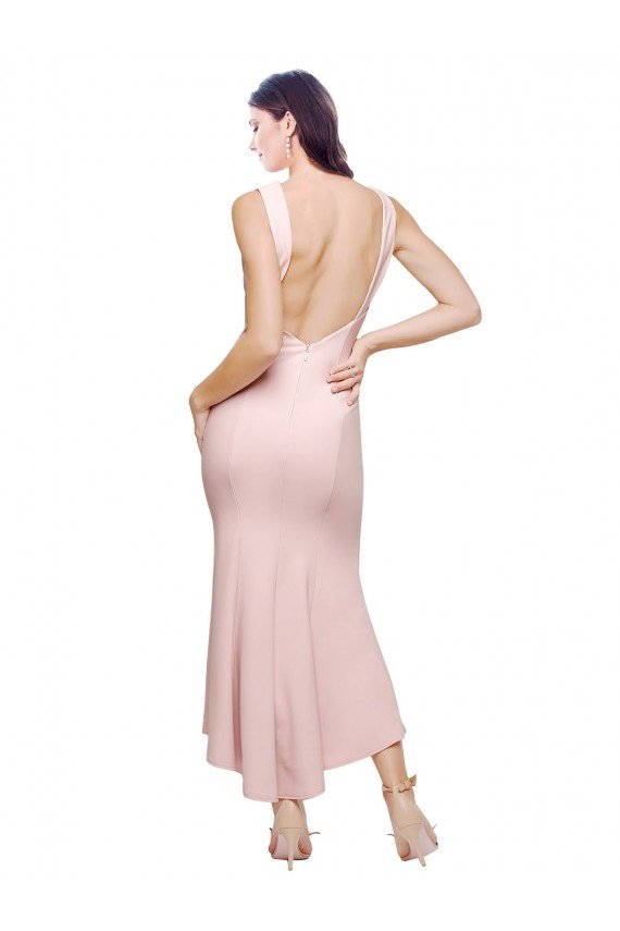 Best High Neck Low V-Back Midi Length Crepe Cocktail Dress / Prom Dress UK