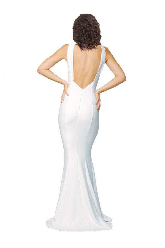 Best High Neck Low V-Back Long Crepe Prom Dress UK
