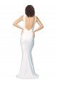 Best High Neck Low V-Back Long Crepe Prom Dress UK
