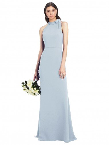 Best Halter Bow Neck Open Back Soft Full Length Trumpet Prom Dress UK