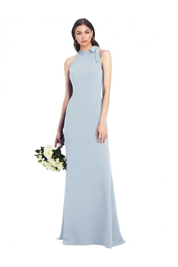 Best Halter Bow Neck Open Back Soft Full Length Trumpet Prom Dress UK