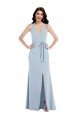 Best Open Back Halter Maxi Crepe Prom Dress with Draped Bow UK
