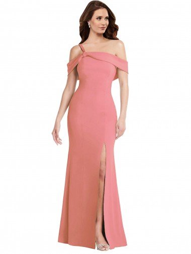 Best One Shoulder Draped Cuff Maxi Prom Dress with Front Slit UK