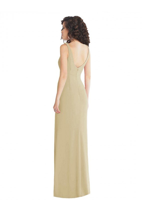 Best Wide Strap Slash Cutout Empire Crepe Prom Dress with Front Slit UK