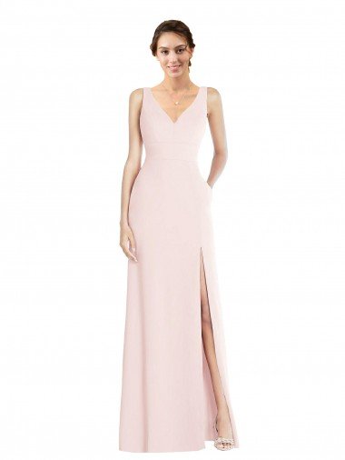 Best Square Neck Low Back A-Line Prom Dress with Front Slit and Pockets UK