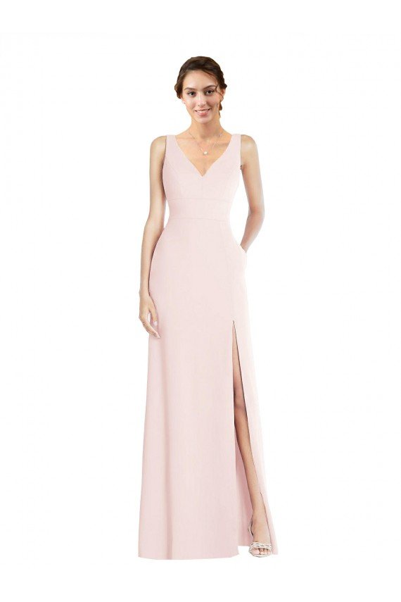 Best Square Neck Low Back A-Line Prom Dress with Front Slit and Pockets UK