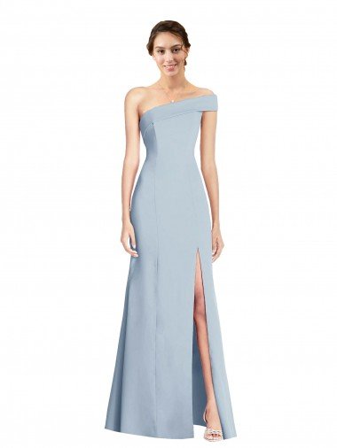Best Asymmetrical Off the Shoulder Cuff Trumpet Crepe Prom Dress With Front Slit UK