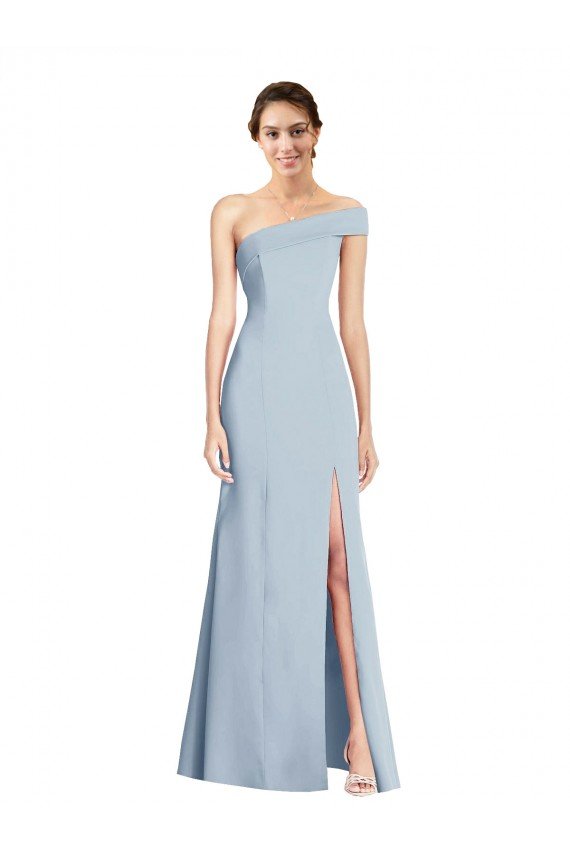 Best Asymmetrical Off the Shoulder Cuff Trumpet Crepe Prom Dress With Front Slit UK