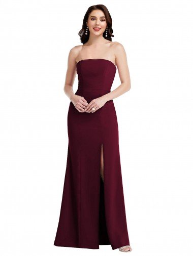 Best Strapless Crepe Maxi Prom Dress with Front Slit UK