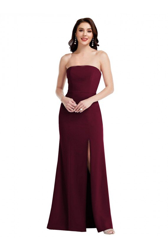 Best Strapless Crepe Maxi Prom Dress with Front Slit UK