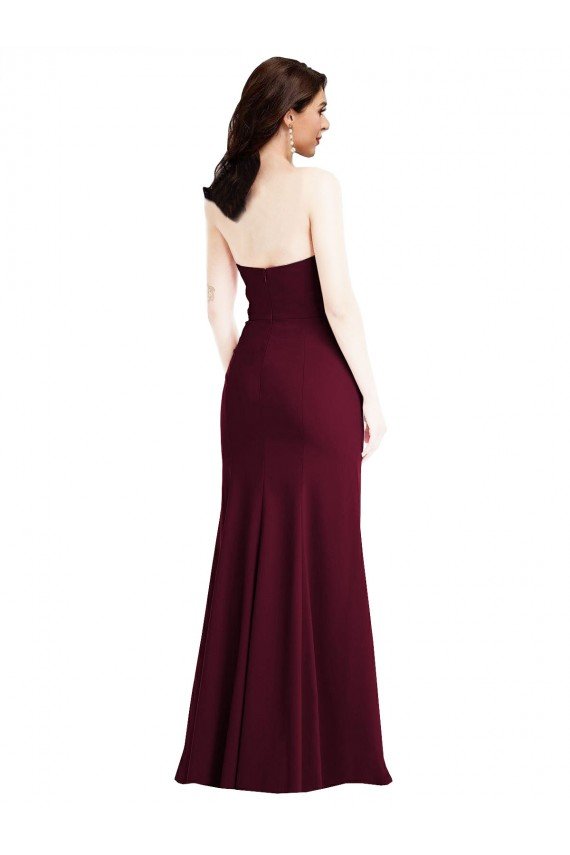 Best Strapless Crepe Maxi Prom Dress with Front Slit UK