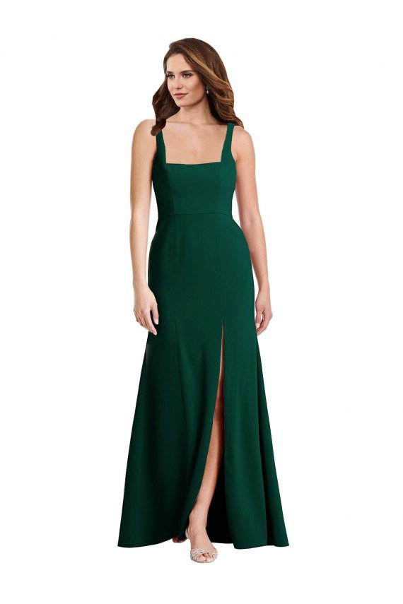 Best Square Neck Trumpet Maxi Prom Dress with Front Slit UK