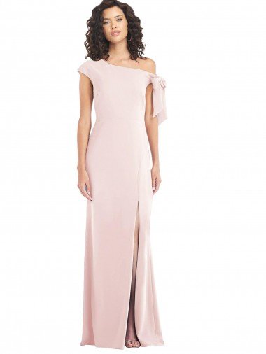 Best Off the Shoulder Tie Detail Trumpet Crepe Prom Dress with Front Slit UK