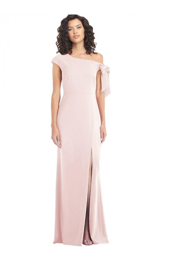 Best Off the Shoulder Tie Detail Trumpet Crepe Prom Dress with Front Slit UK