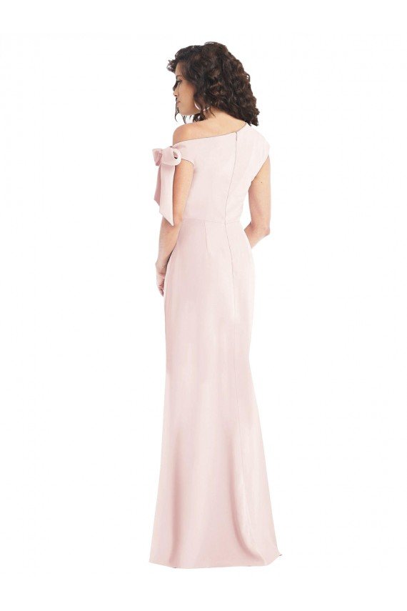 Best Off the Shoulder Tie Detail Trumpet Crepe Prom Dress with Front Slit UK