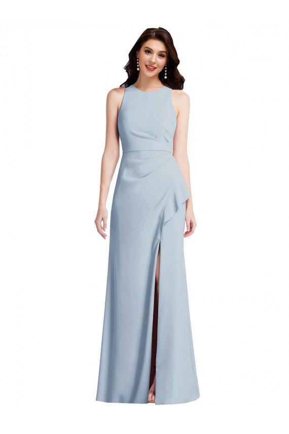 Best Halter Maxi Prom Dress with Cascade Ruffle Slit UK