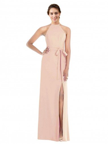 Best Halter Criss Cross Cutout Back Maxi Crepe Prom Dress UK