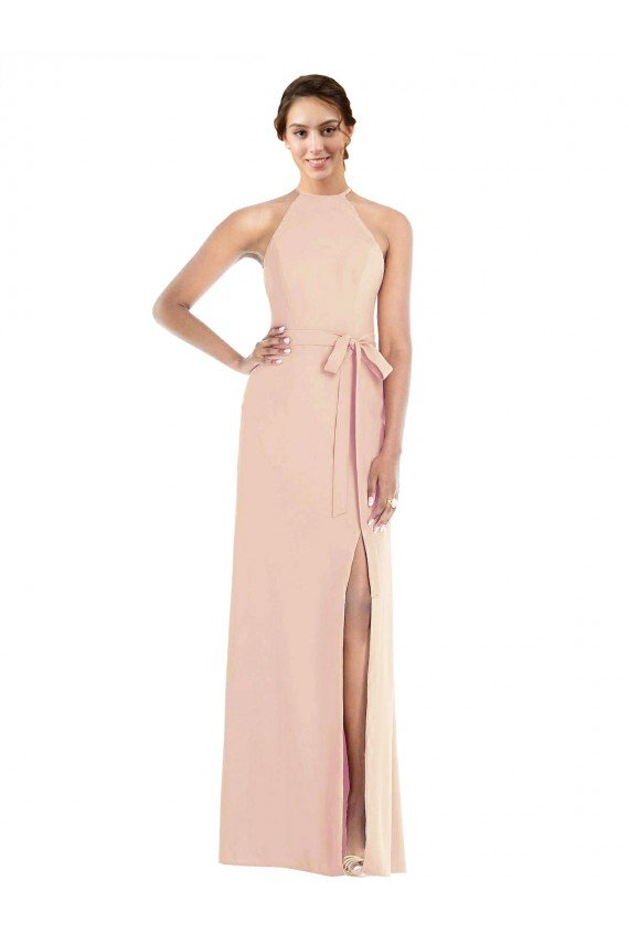 Best Halter Criss Cross Cutout Back Maxi Crepe Prom Dress UK