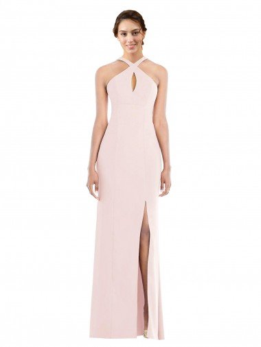 Best Criss Cross Halter Princess Line Trumpet Crepe Prom Dress UK