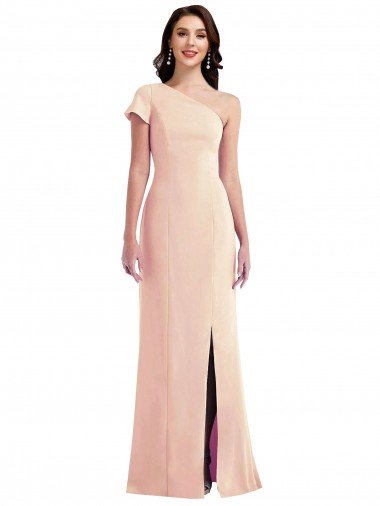 Best One Shoulder Cap Sleeves Trumpet Crepe Prom Dress with Front Slit UK