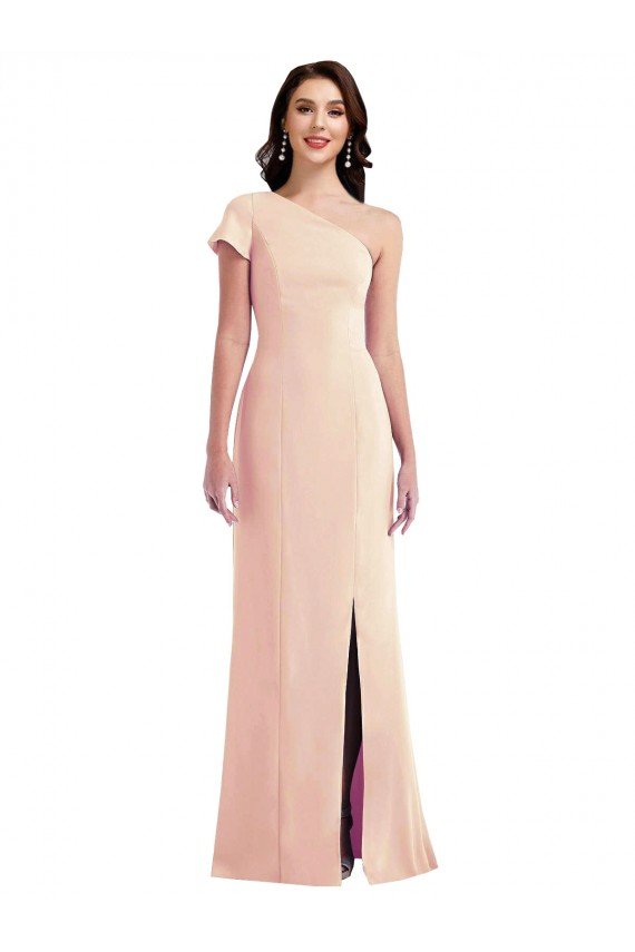 Best One Shoulder Cap Sleeves Trumpet Crepe Prom Dress with Front Slit UK