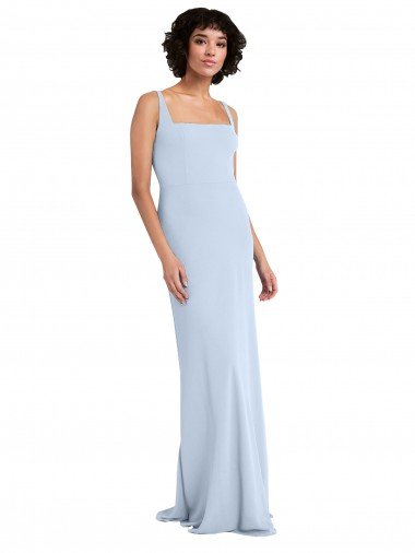 Best Slim Square Neck Fit and Flare Full Length Stretch Crepe Prom Dress UK
