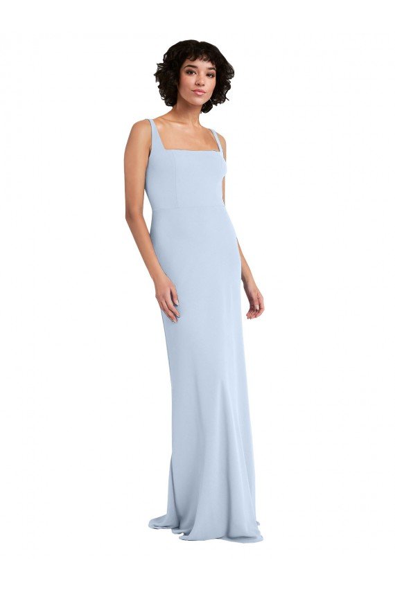 Best Slim Square Neck Fit and Flare Full Length Stretch Crepe Prom Dress UK