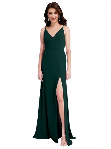 Best Slim A-Line V-Neck Full Length Crepe Prom Dress with Side Slit UK