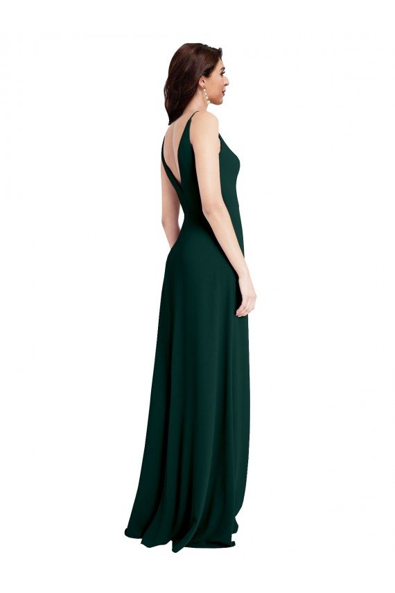 Best Slim A-Line V-Neck Full Length Crepe Prom Dress with Side Slit UK
