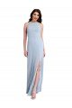 Best Fit and Flare High Neck Crepe Prom Dress with Side Slit UK