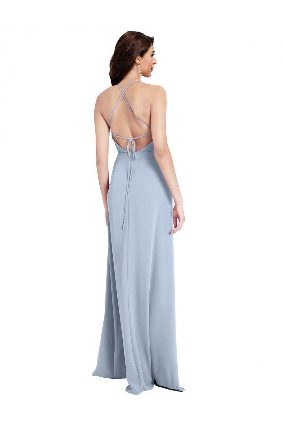 Best Fit and Flare High Neck Crepe Prom Dress with Side Slit UK