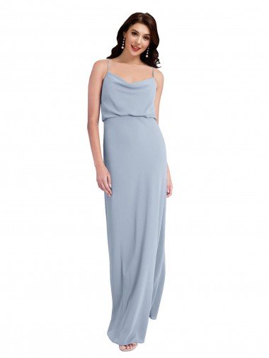 Best Draped Cowl Neck Long Crepe Prom Dress with Spaghetti Straps UK
