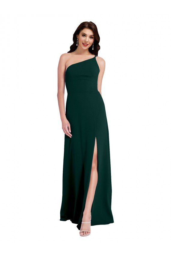 Best A-Line Slim One Shoulder Crepe Prom Dress with Asymmetrical Straps and Side Slit UK