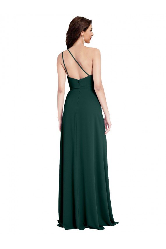 Best A-Line Slim One Shoulder Crepe Prom Dress with Asymmetrical Straps and Side Slit UK