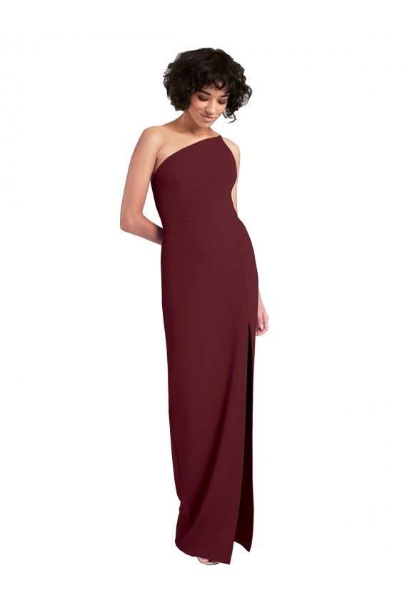 Best Sleek One Shoulder Long Crepe Prom Dress with Daring Slit UK