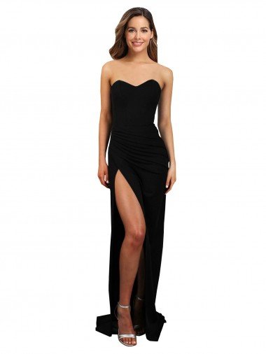 Best Corset Style Strapless Crepe Prom Dress with High Split UK
