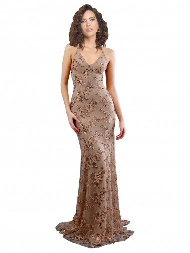 Best Floral Patterned Backless V-Neckline Sequin Prom Dress UK