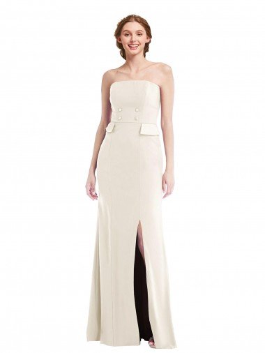 Best Long Strapless Tuxedo Maxi Prom Dress with Front Slit & Pockets UK