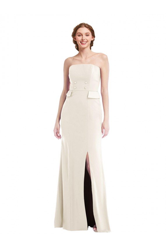 Best Long Strapless Tuxedo Maxi Prom Dress with Front Slit & Pockets UK