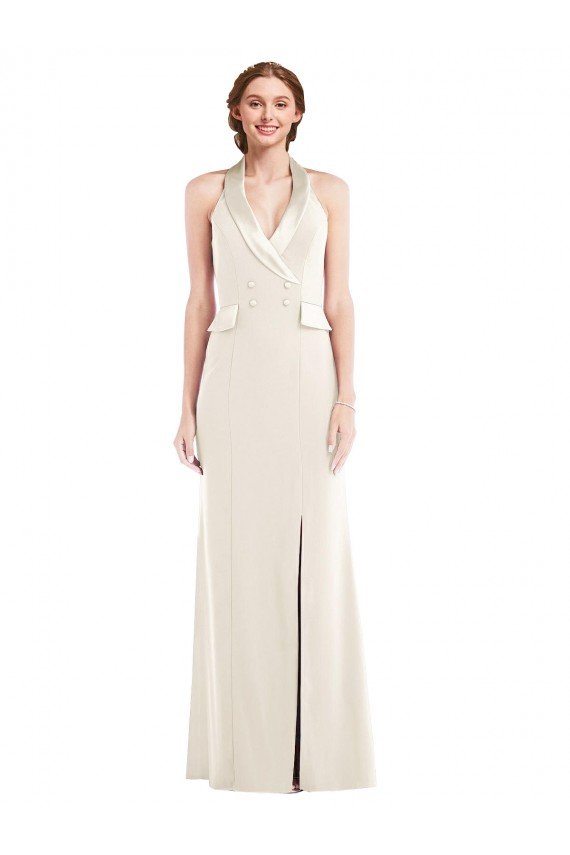 Best Halter Tuxedo Maxi Prom Dress with Front Slit UK