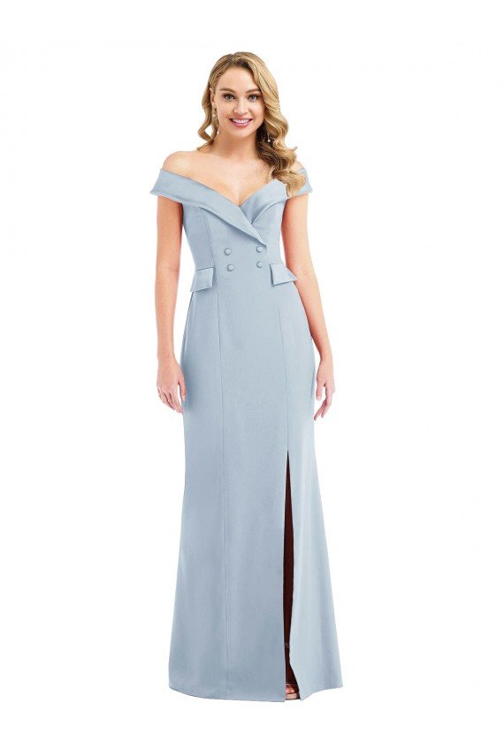 Best Off the Shoulder Tuxedo Maxi Prom Dress with Front Slit UK
