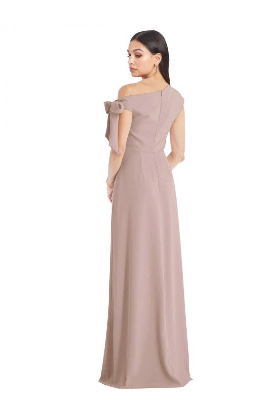 Best Off the Shoulder Tie Detail Maxi Crepe Prom Dress with Front Slit UK