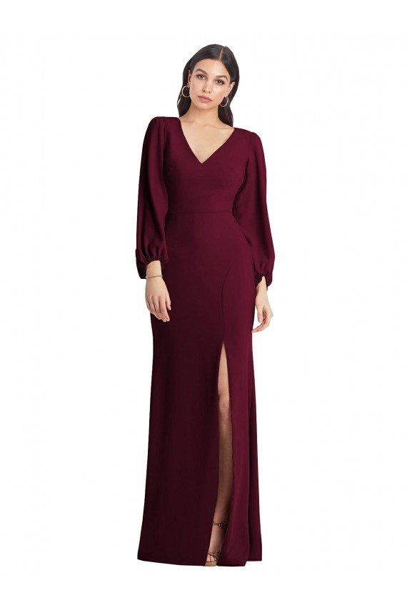 Best Long Puff Sleeve V-Neck Trumpet Maxi Prom Dress UK