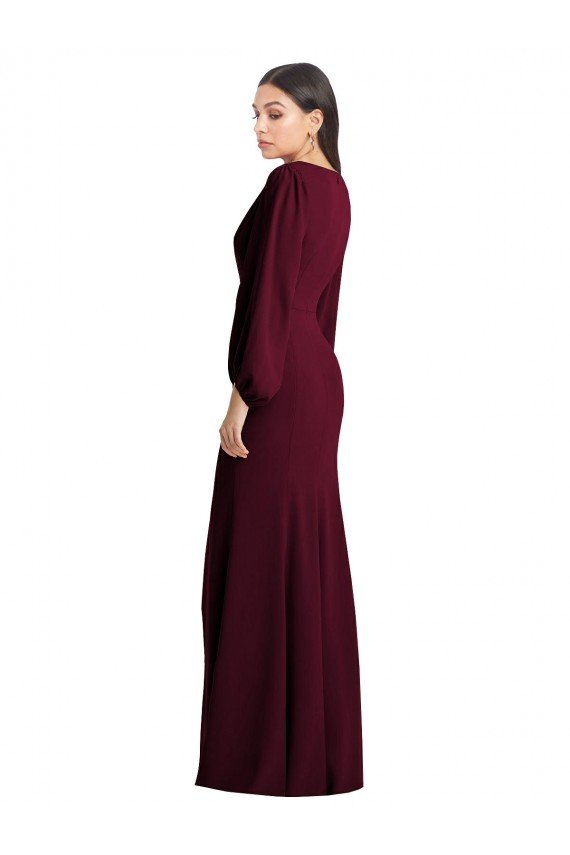 Best Long Puff Sleeve V-Neck Trumpet Maxi Prom Dress UK
