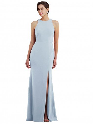 Best Cutout Open Back Halter Maxi Crepe Prom Dress with Scarf Tie UK