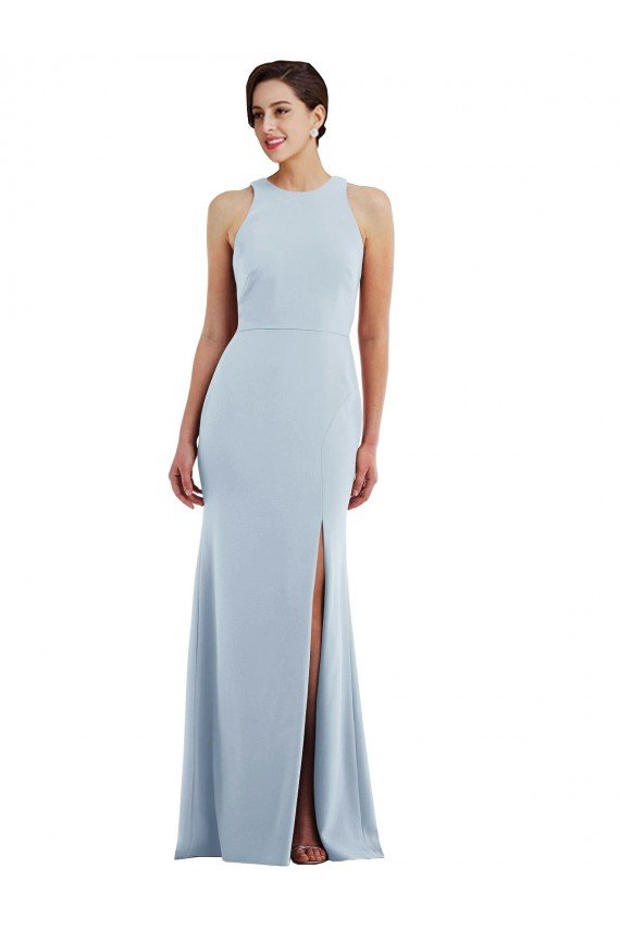 Best Cutout Open Back Halter Maxi Crepe Prom Dress with Scarf Tie UK