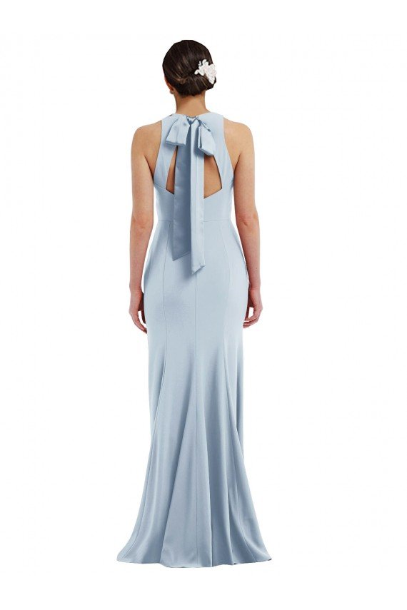 Best Cutout Open Back Halter Maxi Crepe Prom Dress with Scarf Tie UK