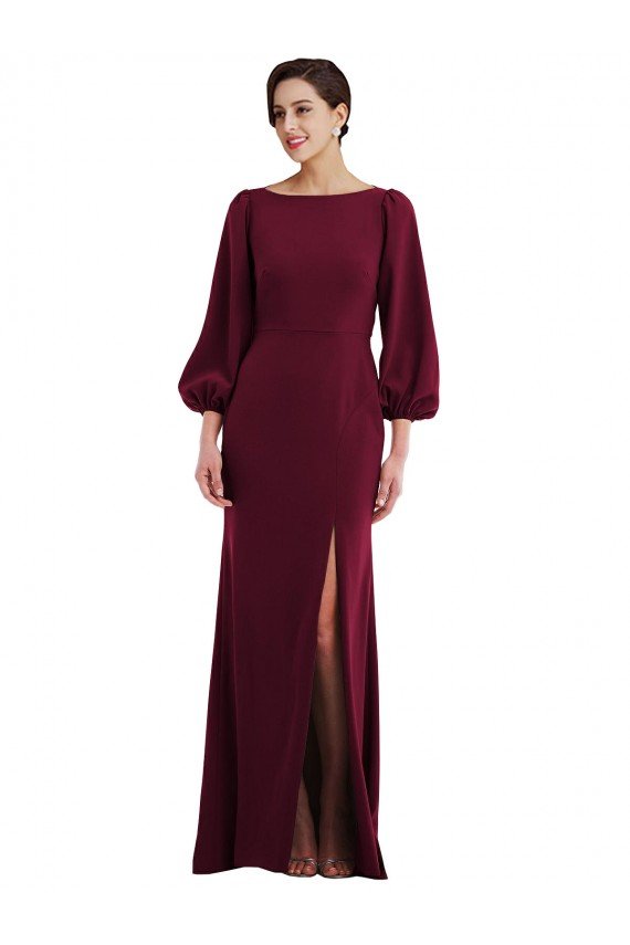 Best Bishop Sleeve Open Back Trumpet Crepe Prom Dress with Scarf Tie UK