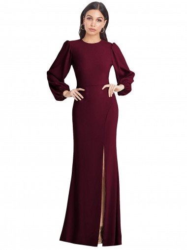 Best Puff Sleeves Long Maxi Briddesmaid Dress with Cutout Tie Back UK