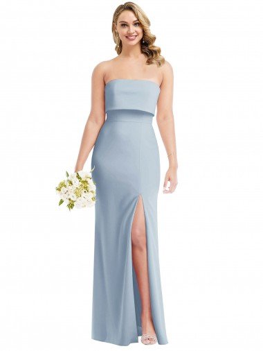Best Strapless Overlay Bodice Crepe Maxi Prom Dress with Front Slit UK